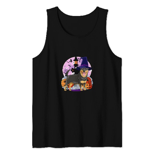 Lancashire Heeler Cute Dog Halloween Witch Pumpkin Tank Tops