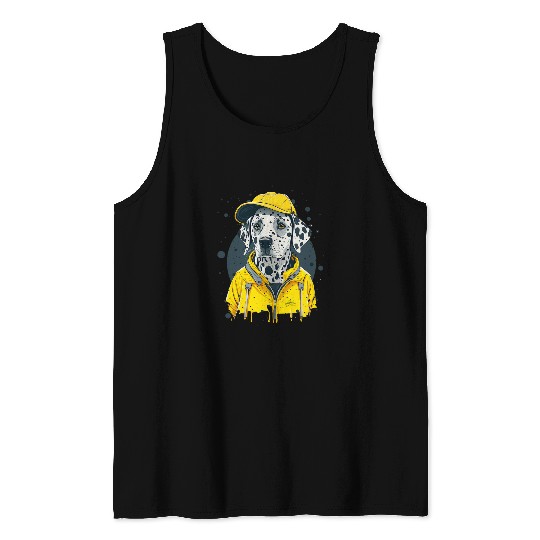 Rainy Dalmatian in a Rain Cape Tank Tops