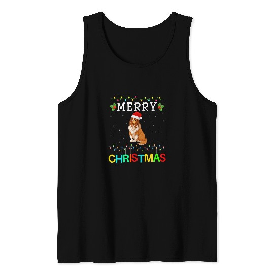 Rough Collie Dog Merry Christmas Lights Style Matching Xmas Tank Tops