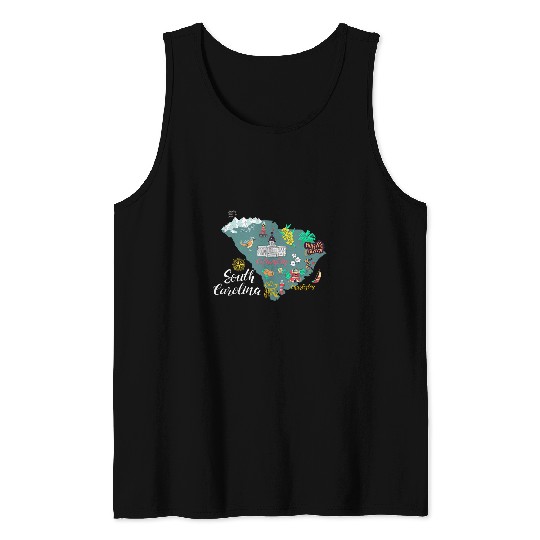 South Carolina Map Vacations Camping Hiking Palmetto Tree Tank Tops