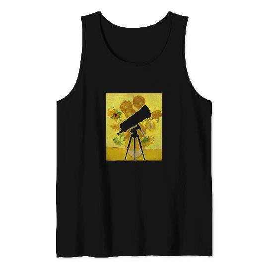 Space Telescope Sunflowers Stargazing Painting Astronomer Tank Tops