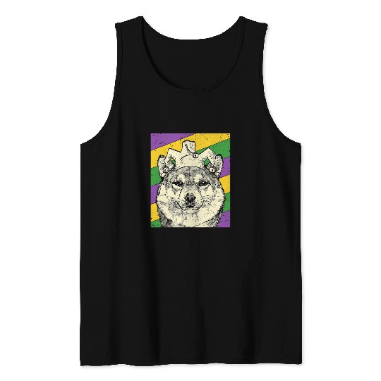 Dog Shiba Inu Jester Funny Mardi Gras Dog Mom or Dad Tank Tops