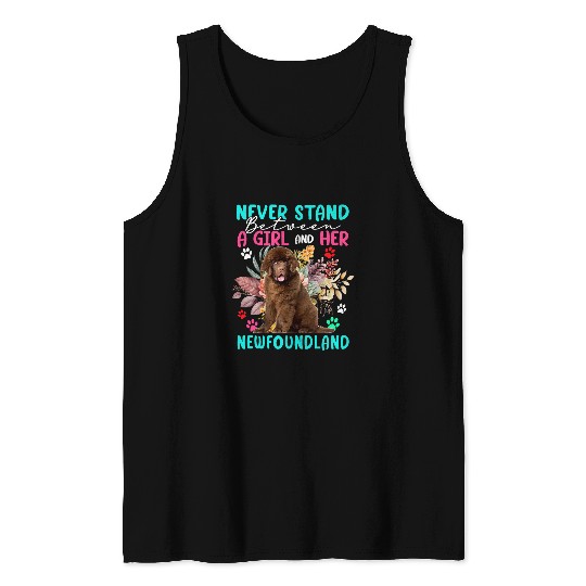 Never Stand Between A Girl And Her Newfoundland Floral Dog Tank Tops