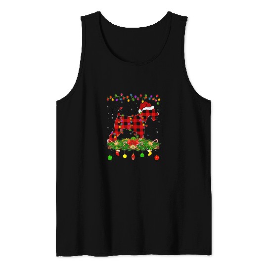 Matching buffalo plaids Wire Fox Terrier Christmas Pajama Tank Tops