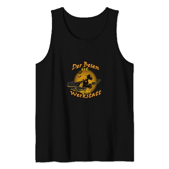 The broom is in the workshop I Halloween witch on a motorcycle Tank Tops