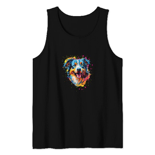 Splash Art Australian Shepherd Aussie Lover Tank Tops