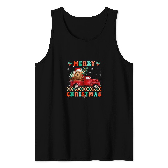 Dog Goldendoodle Riding Red Truck Christmas Decorations T-Shirt Tank Tops