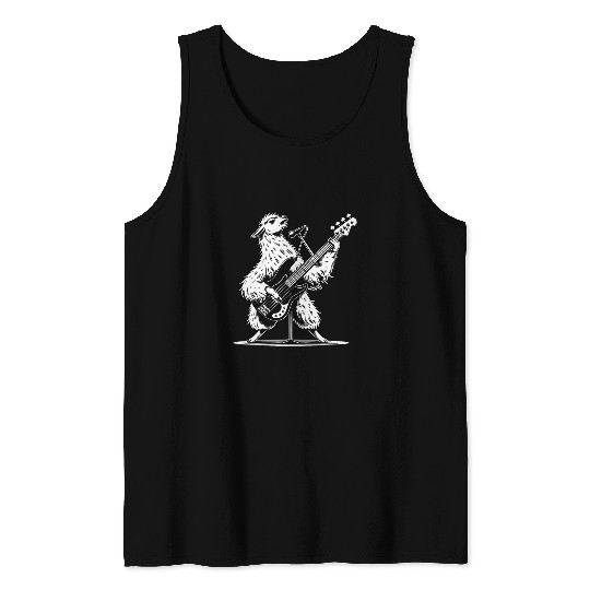 Llama Playing Guitar Rockstar Bass Performance Artist Music Tank Tops