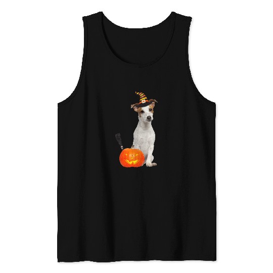 Jack Russel Witch Hat Halloween Dog Costume Tank Tops