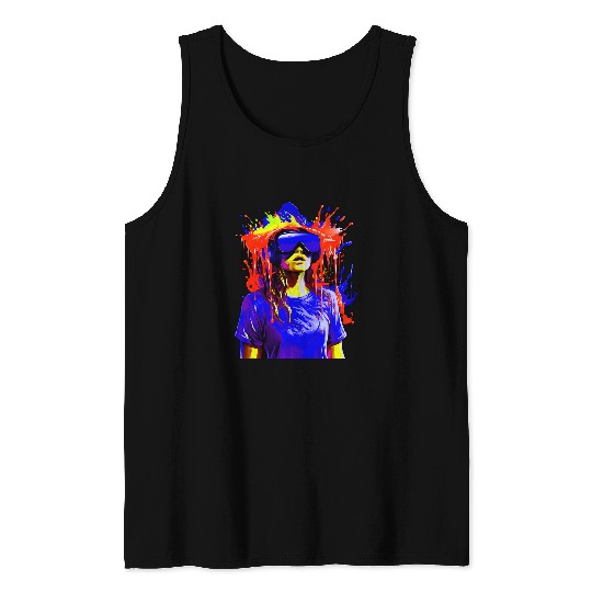 Virtual Reality Headset Dripping Paint Girl Artist Gamer 5 Tank Tops