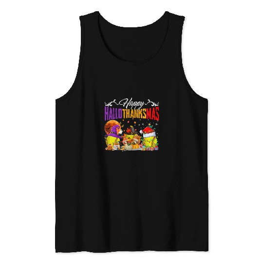 Witch Pilgrim Santa Softball Balls Happy HalloThanksMas Boys Tank Tops