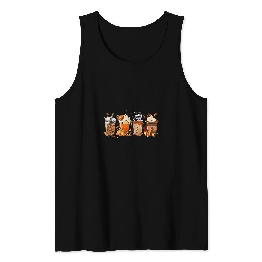 Stafforshire Bull Terrier Fall Coffee Halloween Pumpkin Tank Tops