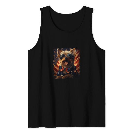 Stars Stripes vintages Microphone Yorkshire Terrier 4th Tank Tops
