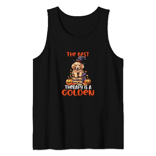 The bests Therapy Is A Golden Retriever Dog Autumn Fall Lover 2 Tank Tops