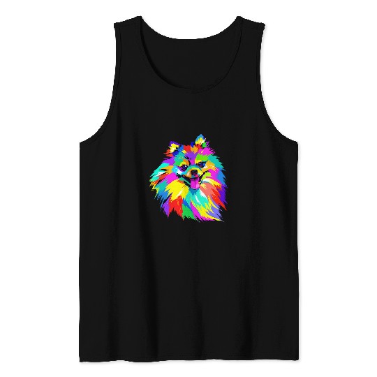 Pop Art Pomeranian Dog Face Pom Mom Dad Pomeranian Lovers Tank Tops