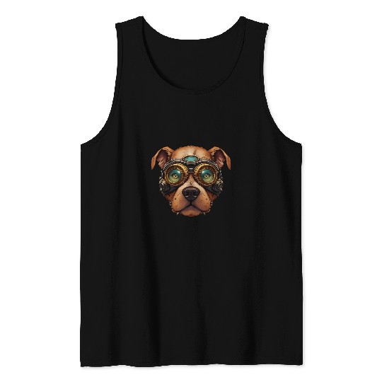 Steampunk Pitbull Dog in Clockwork Glasses Steampunk Tank Tops