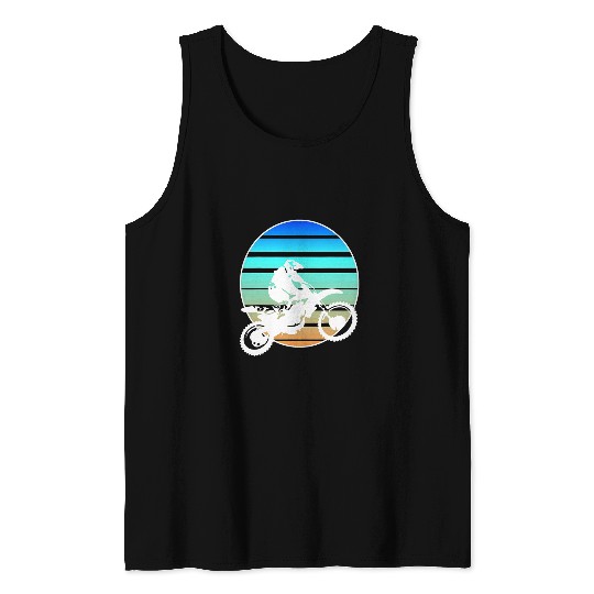 Motor X White Silhouette Dirt Bike Retro Sunset Tank Tops