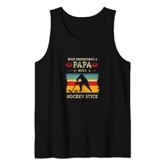 Retro Papa Hockey Gift Ice Field Hockey Player Goalie Dad Tank Tops