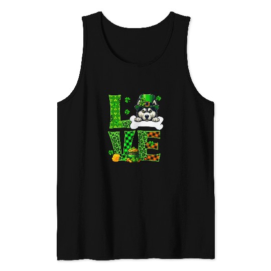 LOVE Leopard Shamrocks Husky St  Patricks Day Hat Tank Tops