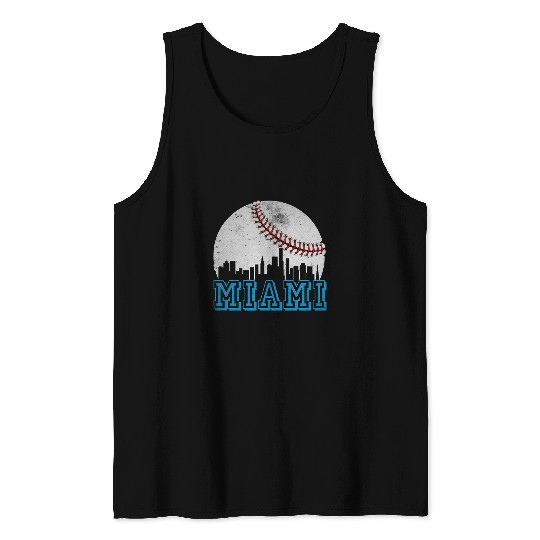 Miami Baseball Skyline Miami Florida Cityscape Retro Tank Tops