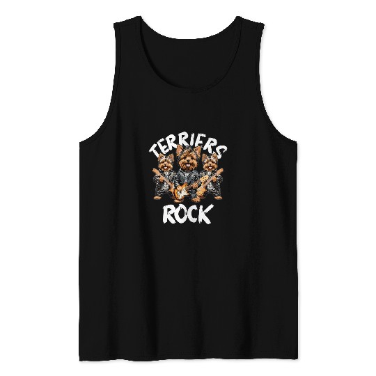Terriers Rock Cute Cool Terrier Trio Rocking Playing Guitar Tank Tops