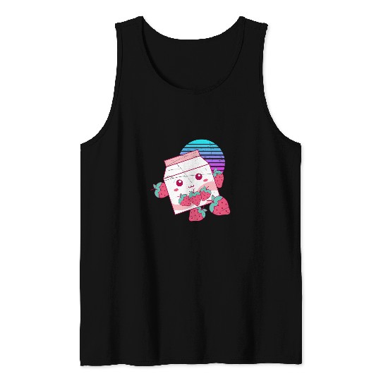 Strawberry Milk Shake Anime Vaporwave Art Milkshake Cartons Tank Tops