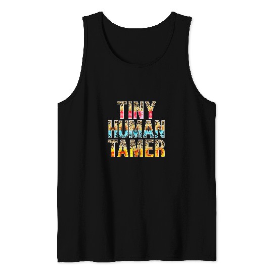 Tiny Human Tamer Leopard Print Sunflower Teacher Babysitter Tank Tops