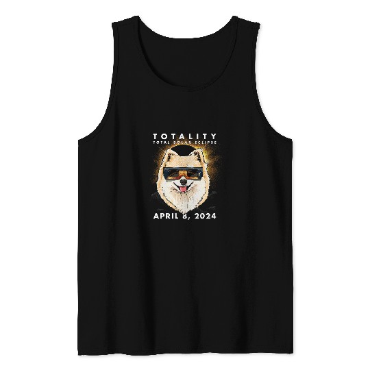 Solar Eclipse 2024 Pomeranian Dog Wearing Glasses Tank Tops