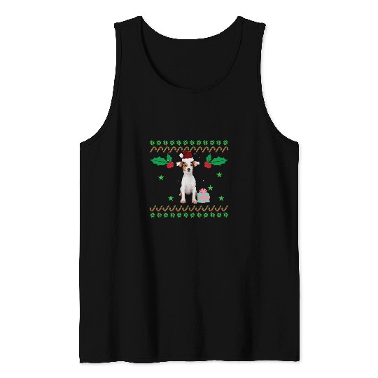 Jack Russel Wearing Christmas Hat Dog Mom Dad Xmas Gift Tank Tops