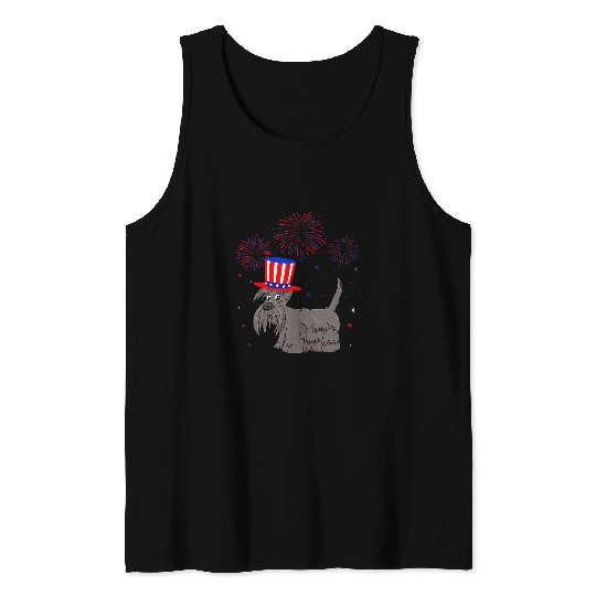 Dog Scottish Terrier Red White Blue Fireworks 4th Of July Tank Tops