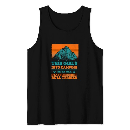Girls Into Camping with Her Staffordshire Bull Terrier Tank Tops