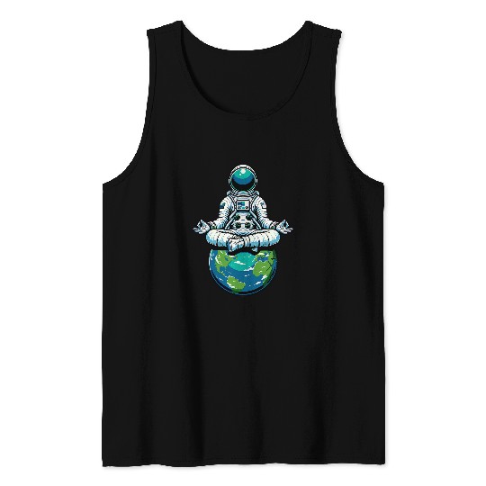 Meditating Astronaut Earth Planet Meditation Tank Tops