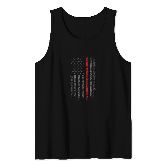 Thin Red Line Firefighter Maltese Cross American Flag Tank Tops