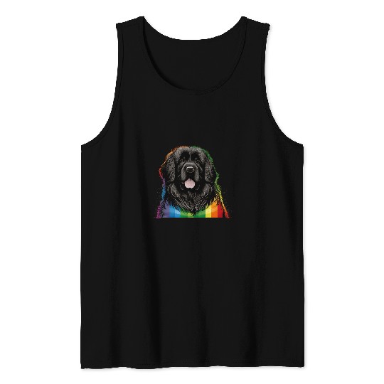 Newfie Gay Pride LGBT Rainbow Flag on Newfoundland Dog LGBTQ Tank Tops