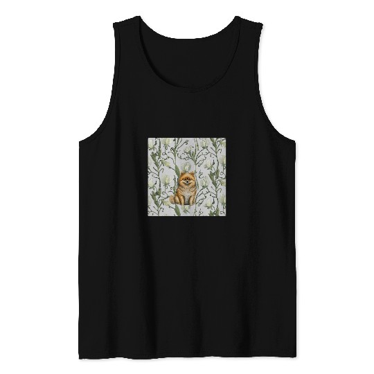 Pomeranian White Gray Sweet Pea vintages Flower Tank Tops