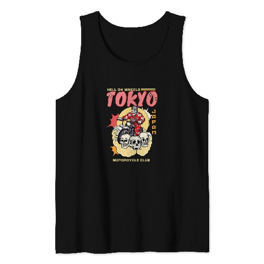 Tokyo Japan Motorcycle Club Biker MC Wheels Retro Skulls Tank Tops