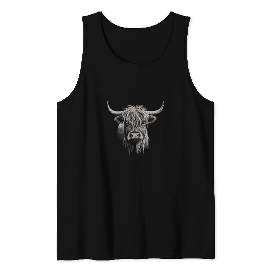 Highland Cow Cattle Hairy Animal Print Breeders Farm Farmer Tank Tops