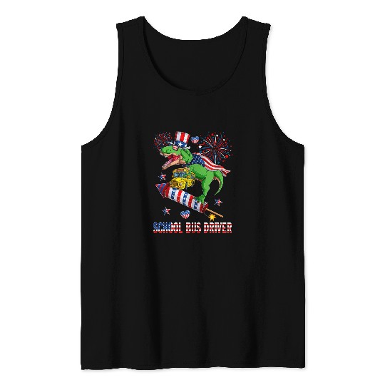 School Bus Driver Funny TRexs Sunglasses Riding Firecrackers Tank Tops