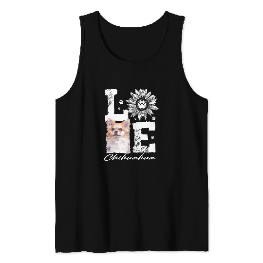 Love Funny Chihuahua Dog Paw Sunflower Lover Gift Tank Tops