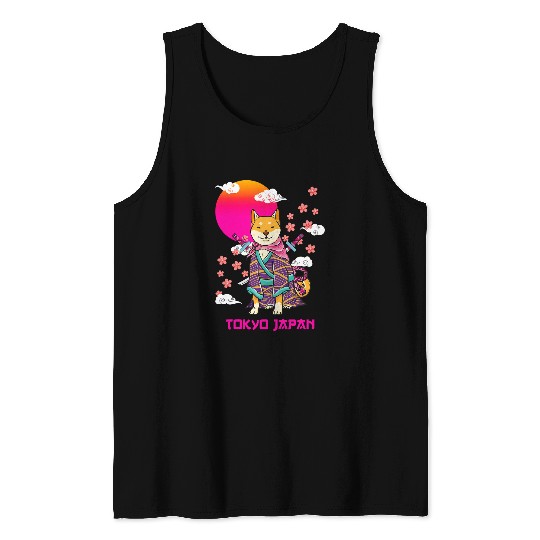 Dog Shiba Inu Japanese Aesthetic Sakura Cherry Blossoms Tank Tops