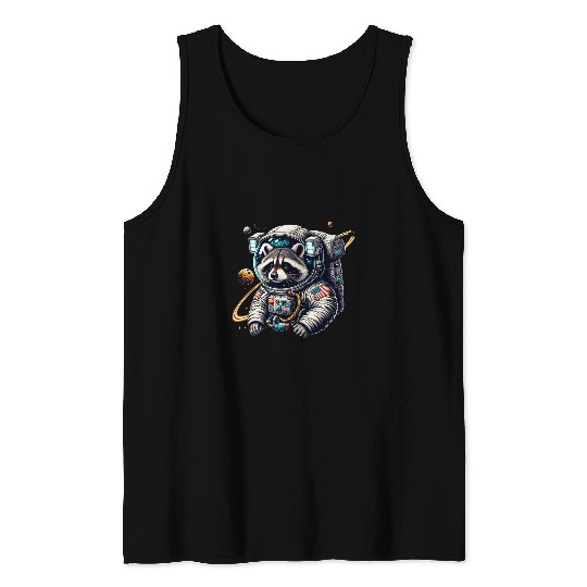 Raccoon Astronaut Floating in space Stars Planets Raccoon 21 Tank Tops