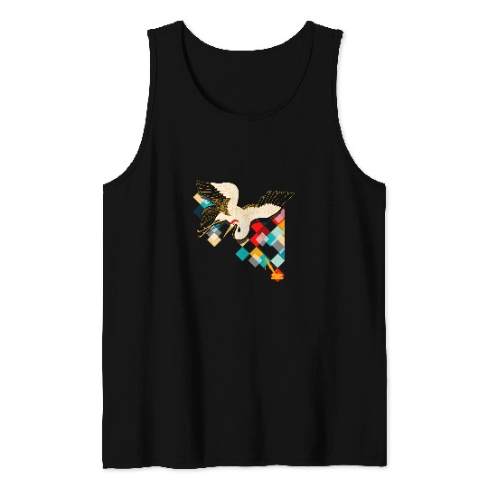 Industrial 2Asian Cranes Collage Art Artistic Technology Tank Tops