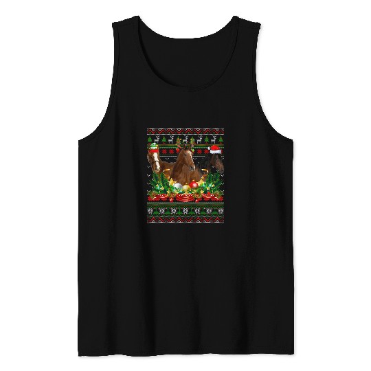 Horses 2Santa Elf Reindeer Ugly Christmas Sweater xmass PJS Tank Tops