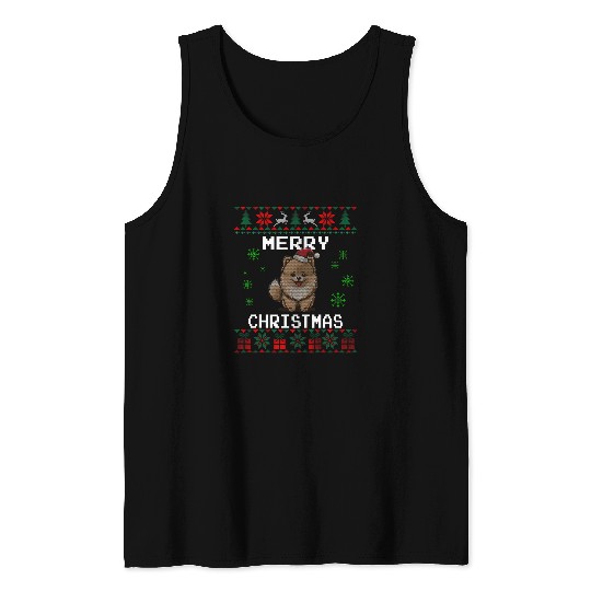 Pomeranian Lover Owner Santa Costume Ugly Christmas Sweater Tank Tops
