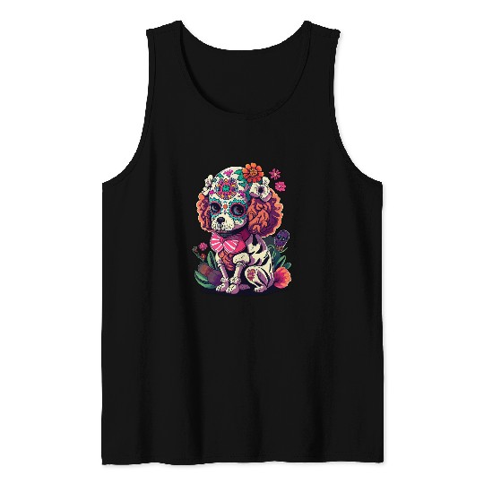 Poodle Sugar skull Dia De Los Muertos halloween Tank Tops