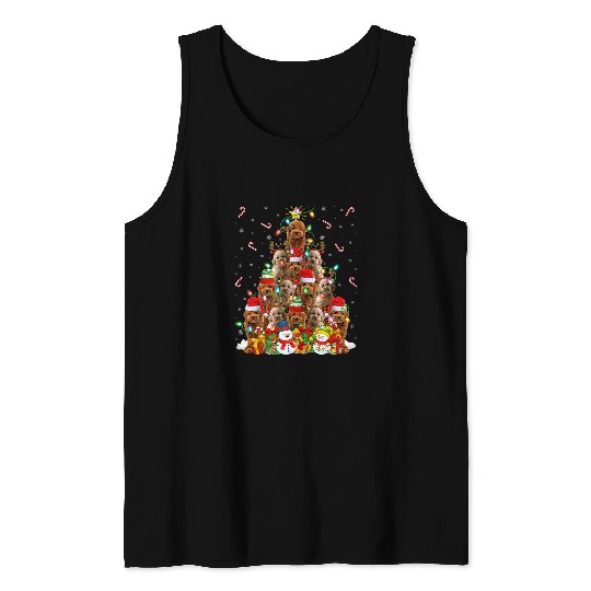 Dog Goldendoodle Xmas Lighting Santa Goldendoodle Dog Christmas Tree Tank Tops