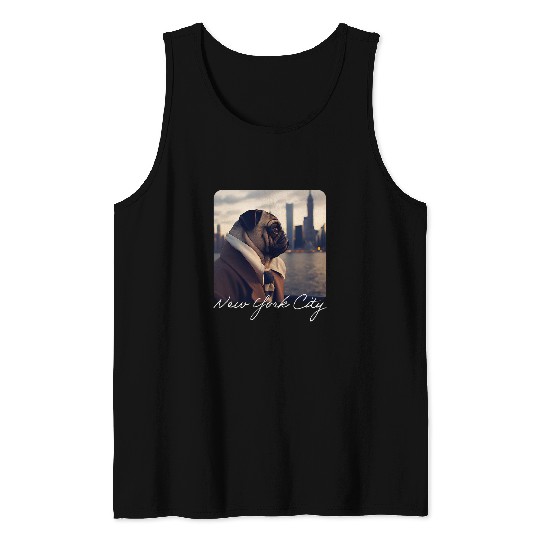 Pug New York City Harbor River View Funny Cute Tank Tops