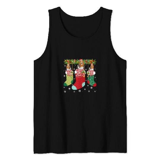 Three Basset Hound Dog in Socks Ugly Christmas Sweater Party Tank Tops