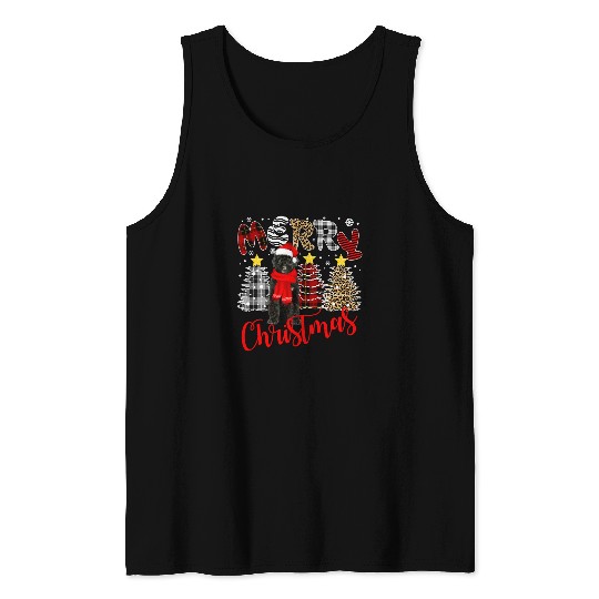 Portuguese Water Dog Christmas Tree Leopard Plaid Printed Tank Tops