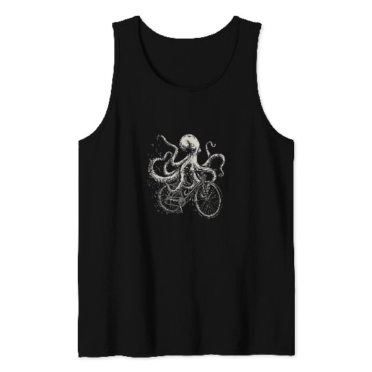 Octopuss On Bicycle Funny Cycling Squid Road Bike Cyclist Tank Tops